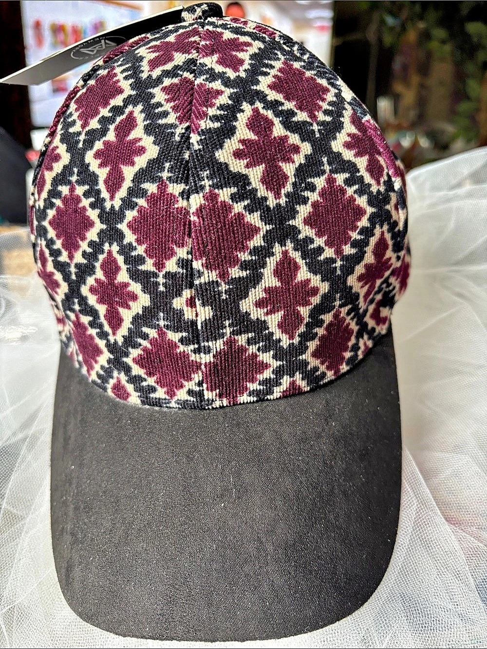 Marc by Marc Jacobs Geometric Print Baseball Cap in Black & Burgundy NWT